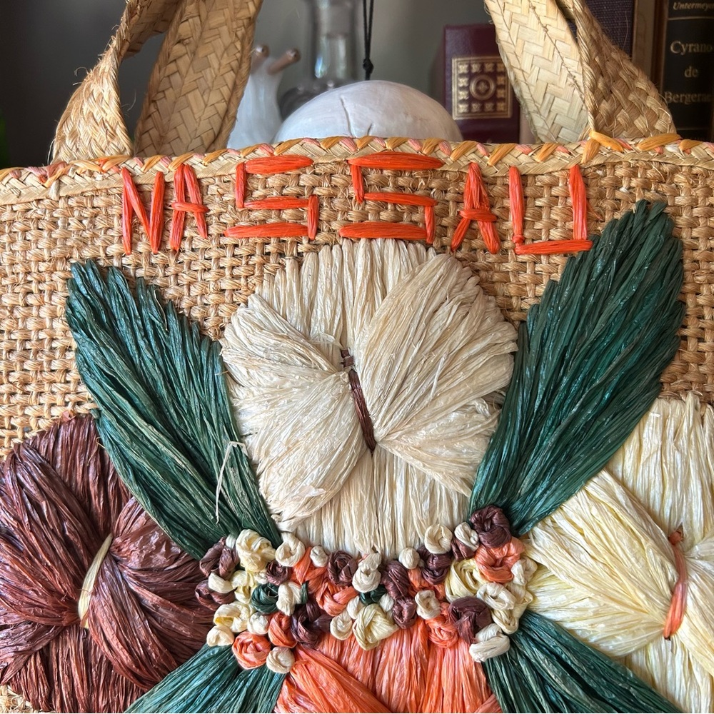 Vintage straw bag with floral design Nassau - Picture 5 of 12
